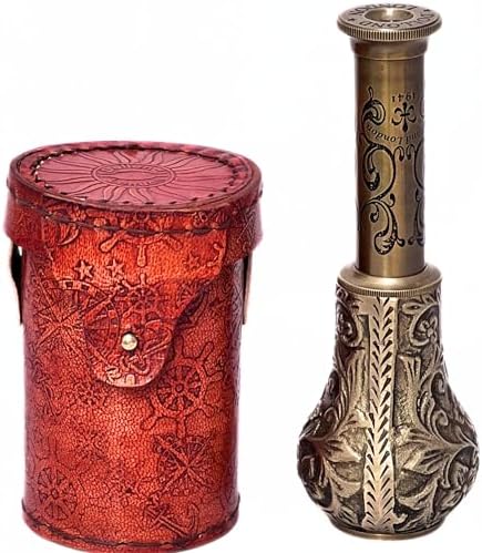 Marine Brass Telescope with Orange Leather Case Functional Pirate Spyglass for Travel and Vintage Decor