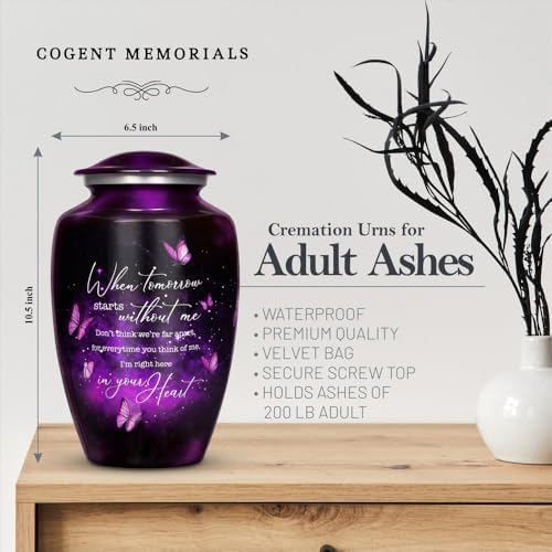 Purple Butterfly Urn for Human Ashes - Large Metal Keepsake