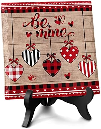 Red Black Plaid Desk Decor with Wooden Stand