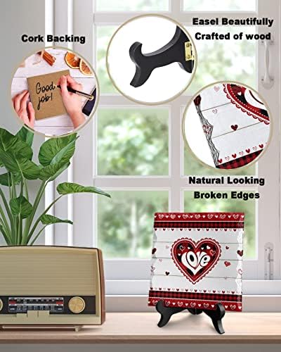 Valentine Day Decorative Ceramic Desk Plaque with Wooden Stand