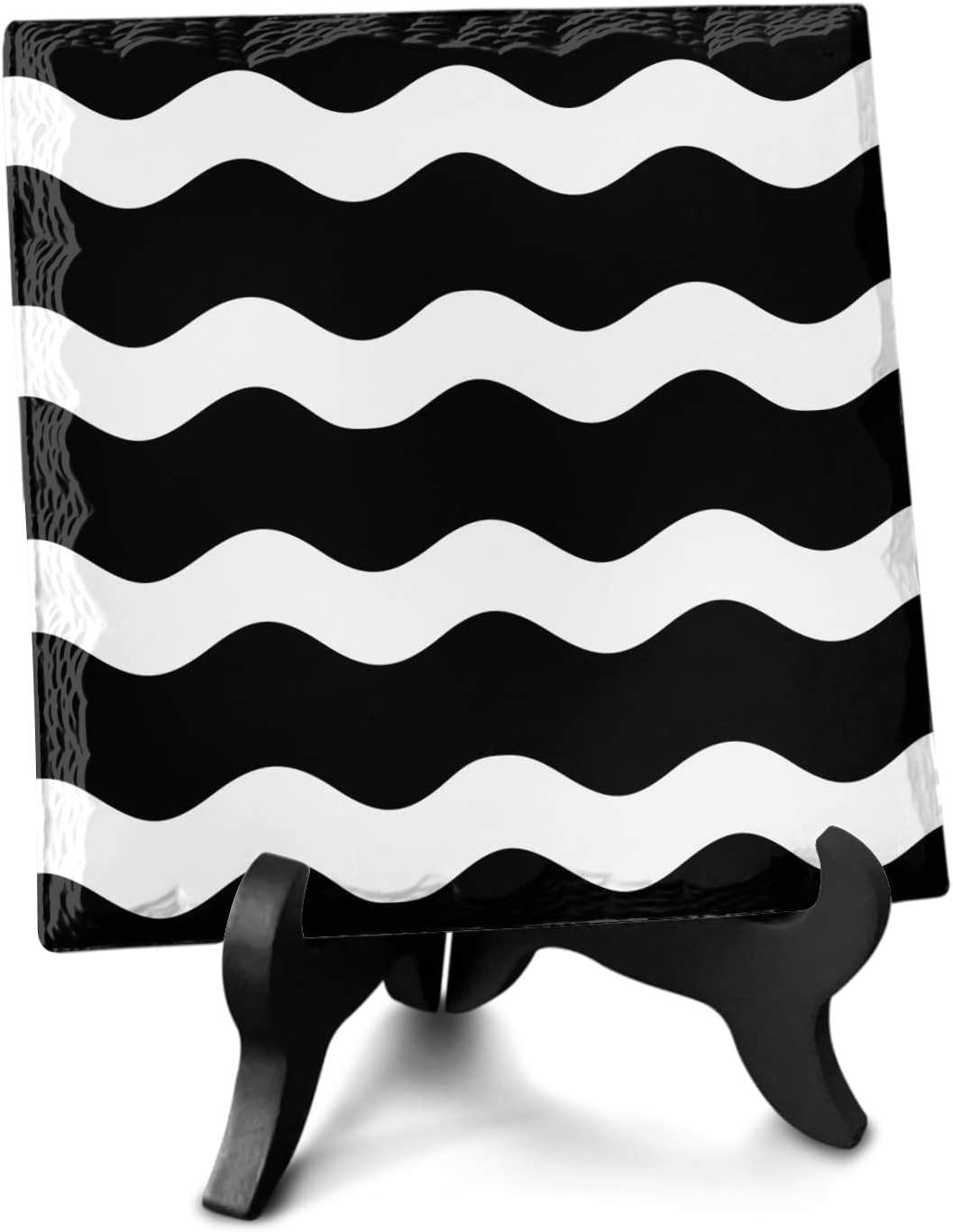 Minimalist Striped Desk Decor with Ceramic Plaque and Wooden Stand