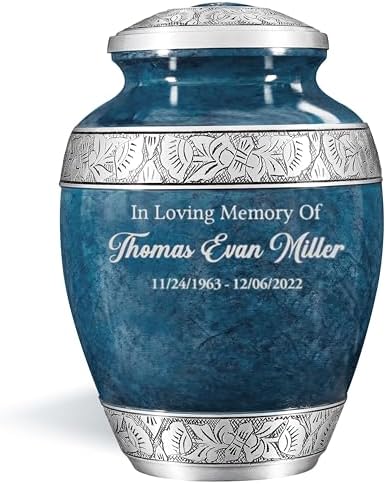 Personalized Cremation Urn - Custom Engraved Name with Blue Design