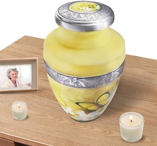 M MEILINXU Decorative Urn with Yellow Butterfly and Flowers - Large