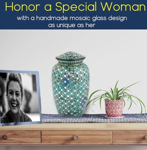 Mosaic Glass Cremation Urn - Blue Unique Artwork