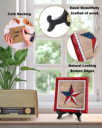 Independence Day Stars Ceramic Desk Plaque with Wooden Stand