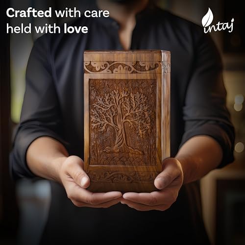 INTAJ Handcarved Wooden Cremation Urn - Tree of Life Design 250 lbs Capacity
