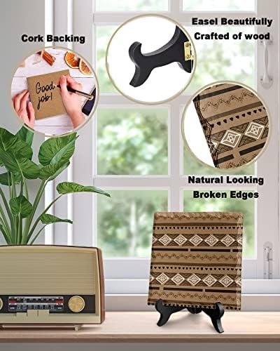 Brown Boho Desk Decorative Plaque with Wooden Stand