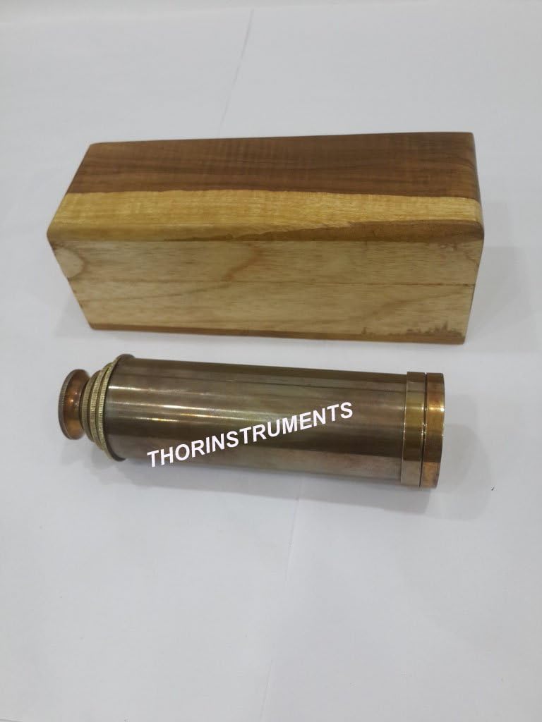 Vintage Nautical Telescope with Brass Finish and Wooden Box
