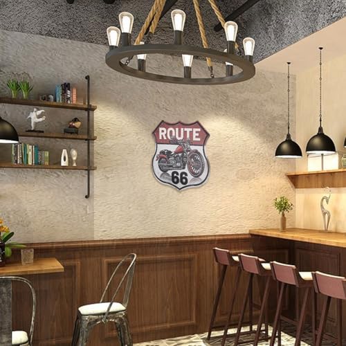 GLOBLELAND Vintage Motorcycle Tin Sign Route 66 Shield Wall Decor