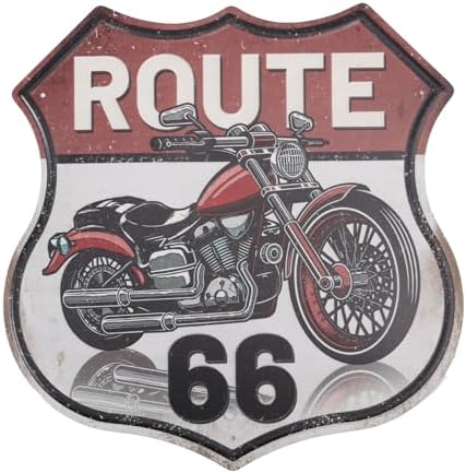 GLOBLELAND Vintage Motorcycle Tin Sign Route 66 Shield Wall Decor