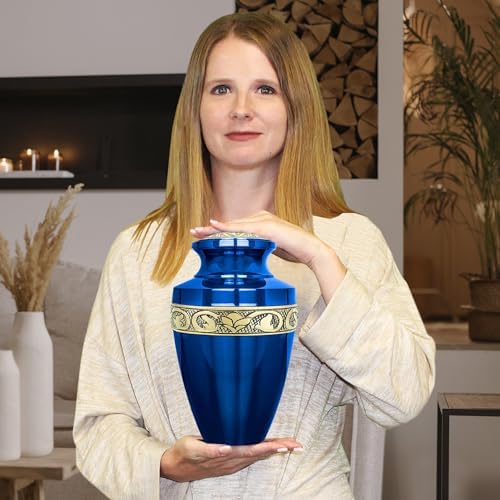 Trupoint Memorials Large Grecian Blue and Gold Cremation Urn