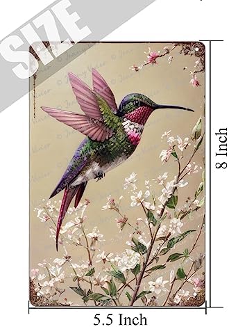 Zomyto Hummingbird Tin Sign - Vintage Floral Decor