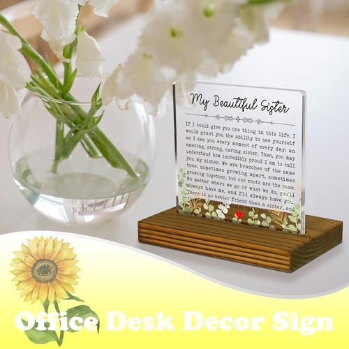 My Sister Plaque Gift To My Sister Sayings Acrylic Desk Plaque with Wood Stand