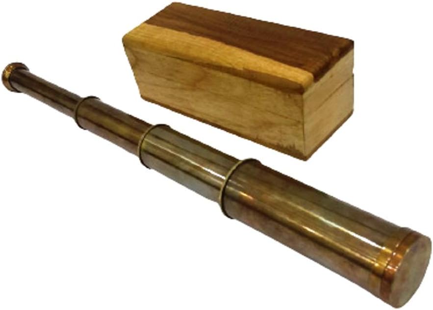 Vintage Nautical Telescope with Brass Finish and Wooden Box