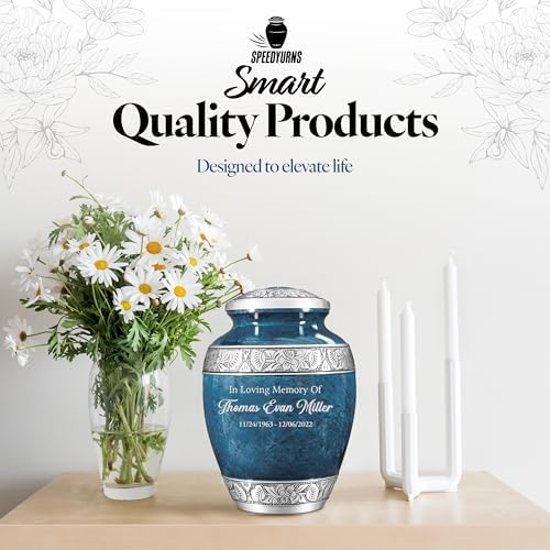 Personalized Cremation Urn - Custom Engraved Name with Blue Design