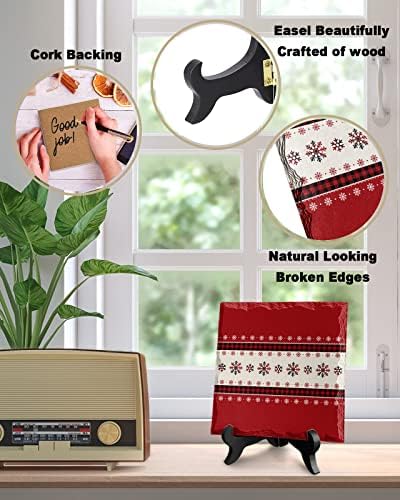 Red Christmas Snowflake Ceramic Desk Sign with Wooden Stand