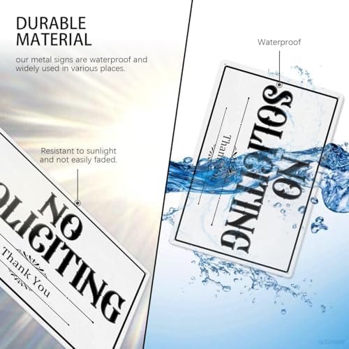 No Soliciting Metal Sign 12x8 Inch White