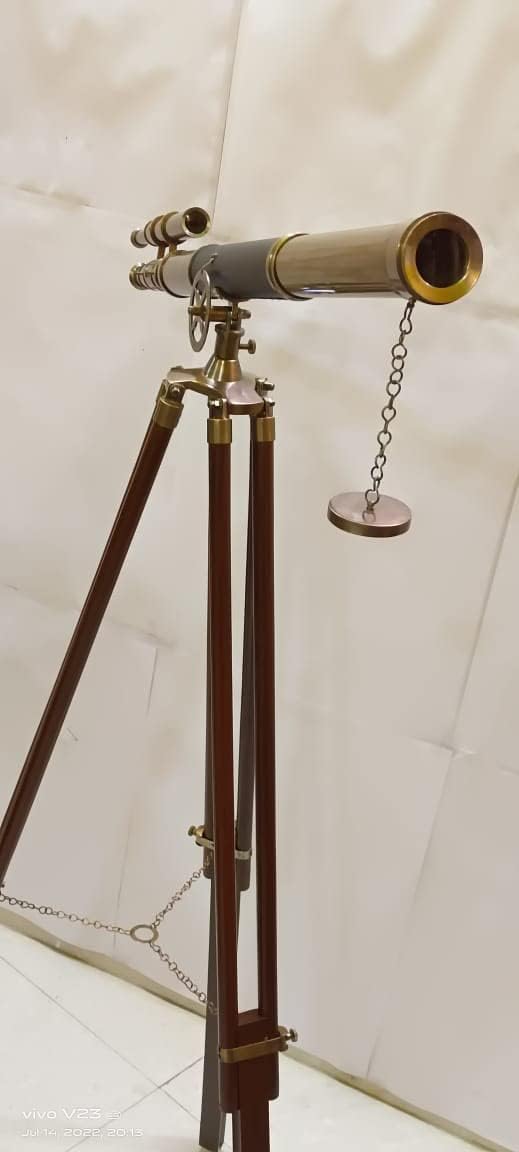 Vintage Marine Solid Brass Telescope with Brown Tripod