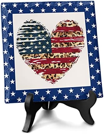 USA Flag Decorative Desk Plaque with Wooden Stand