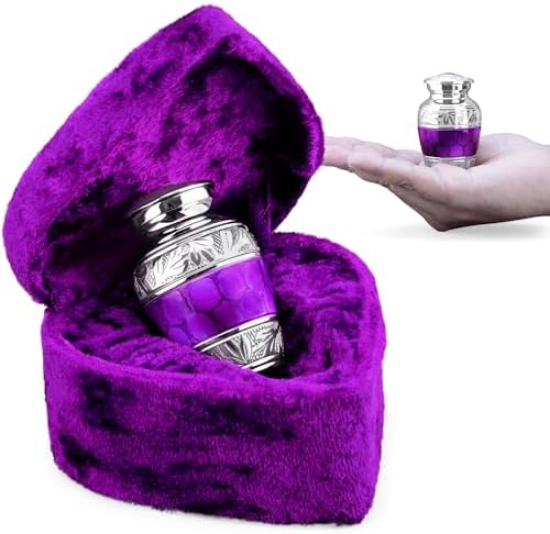 INTAJ Small Urns for Human Ashes - Brass Engraved Mini Urn with Velvet Heart Case