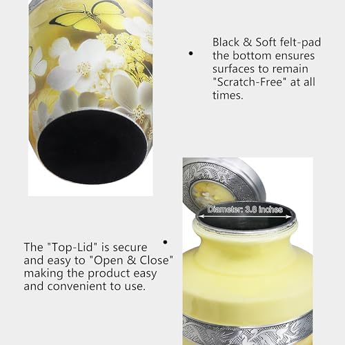 M MEILINXU Decorative Urn with Yellow Butterfly and Flowers - Large