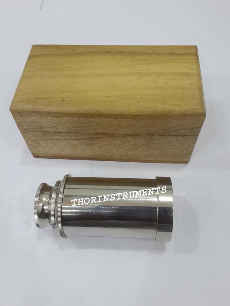 Nautical Handcrafted Chrome Spyglass Telescope Wood Box Vintage Decor