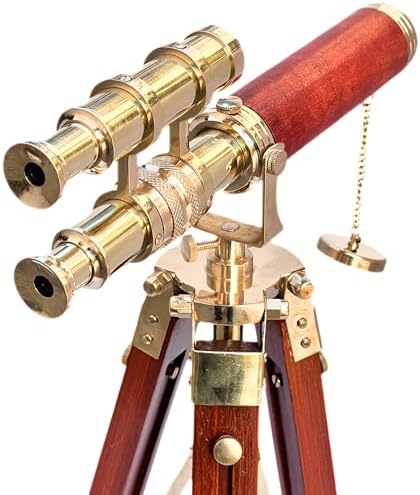 Vintage Double Barrel Brass Telescope with Wooden Tripod