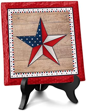 Independence Day Stars Ceramic Desk Plaque with Wooden Stand