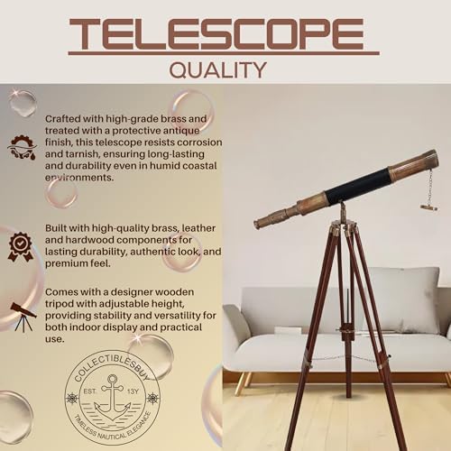 Vintage Brass Telescope with Wooden Tripod