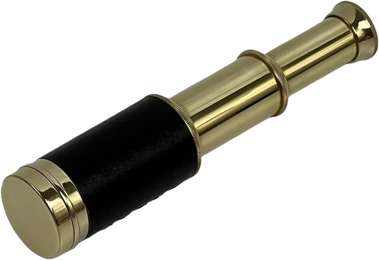 Antique Brass Leather Folding Telescope - Vintage Pirate Spyglass with Case