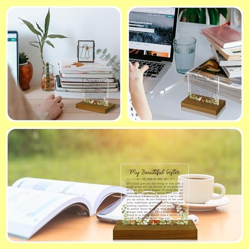 My Sister Plaque Gift To My Sister Sayings Acrylic Desk Plaque with Wood Stand