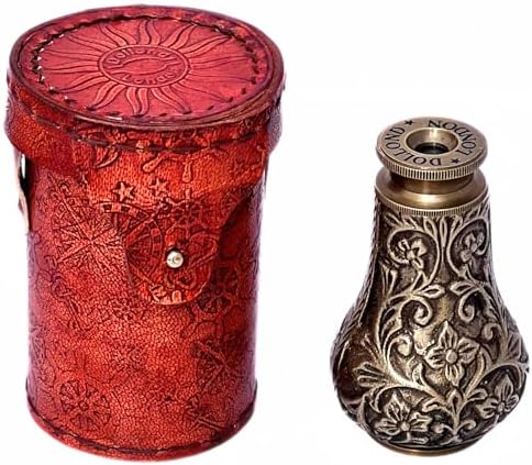 Marine Brass Telescope with Orange Leather Case Functional Pirate Spyglass for Travel and Vintage Decor