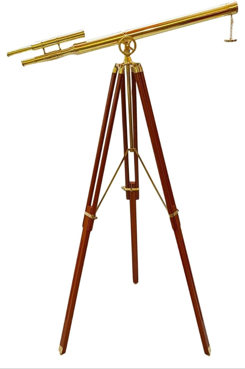 Vintage Brass Telescope with Adjustable Tripod Stand for Home Decor