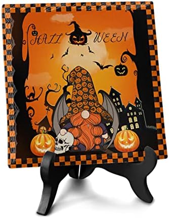 Halloween Decorative Plaque with Wooden Stand