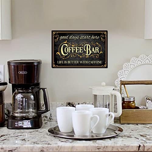 AUCIO Coffee Bar Sign Life is Better with Caffeine Vintage Metal Decor 8 x 12 Inch