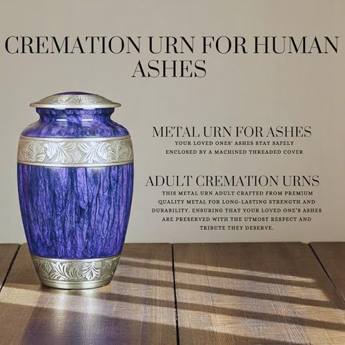 Elegant Purple Metal Cremation Urn for Adult Ashes