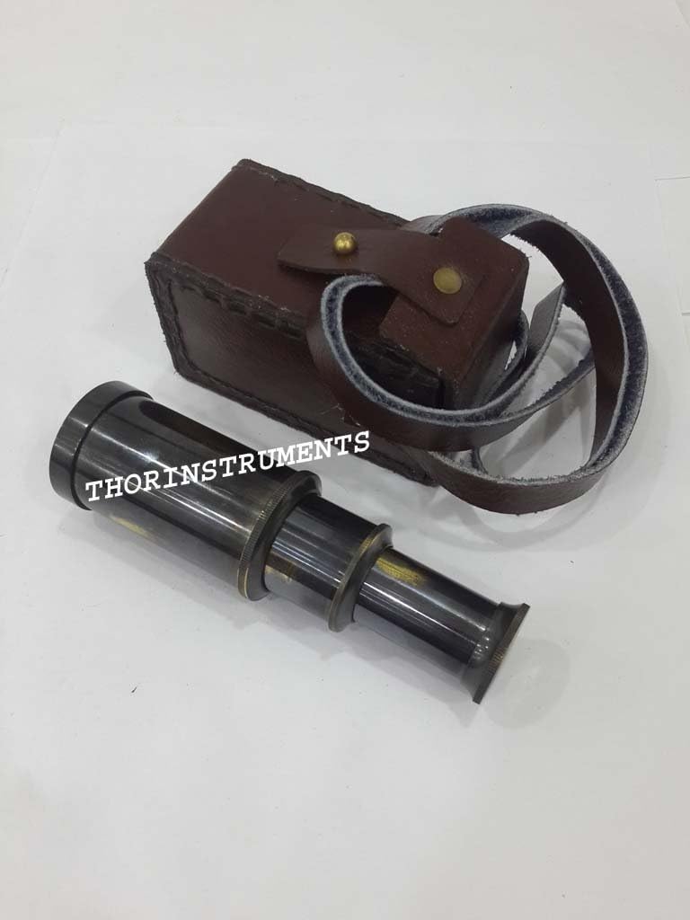 Handmade Vintage Marine Spyglass with Brown Leather Case