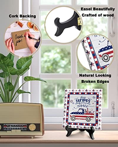 USA Flag Desk Decorative Ceramic Plaque with Wooden Stand