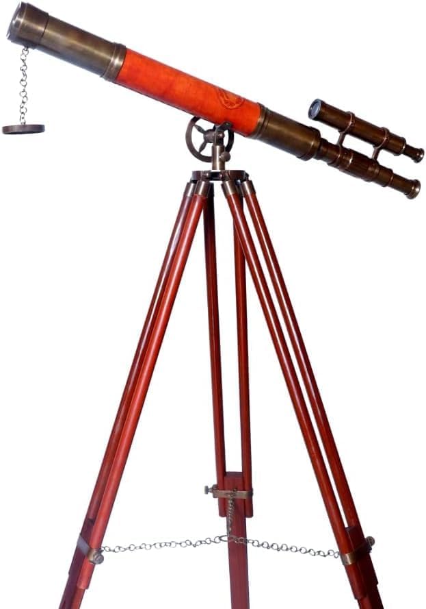 Antique Telescope with Wooden Tripod Vintage Decor