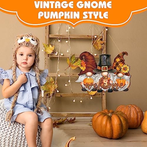 Huwena Fall Welcome Door Sign with Pumpkin Gnome