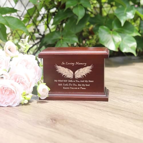 6 Inch Wooden Urn for Human Ashes - Keepsake Urn with Wing Design