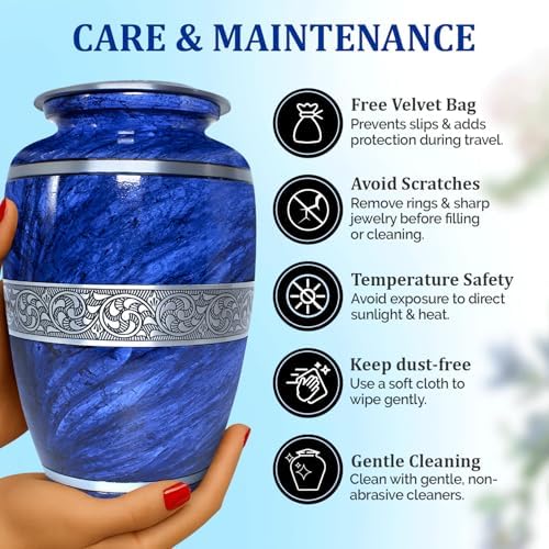 Elegant Marble Urn for Ashes Adult Male Female - Blue Large