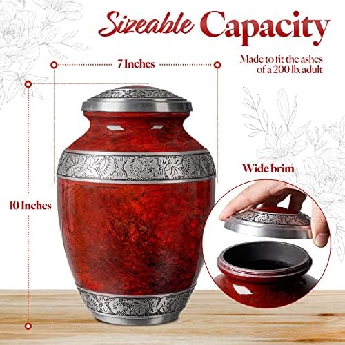 GSM Brands Cremation Urn for Adult Ashes - Large Red Aluminum