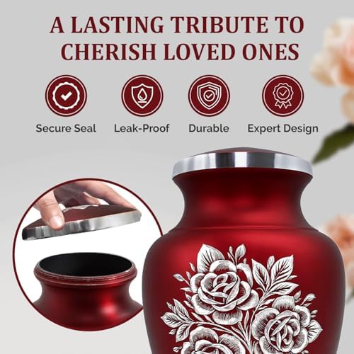 Red Rose Cremation Urn - Handcrafted for Adult Human Ashes