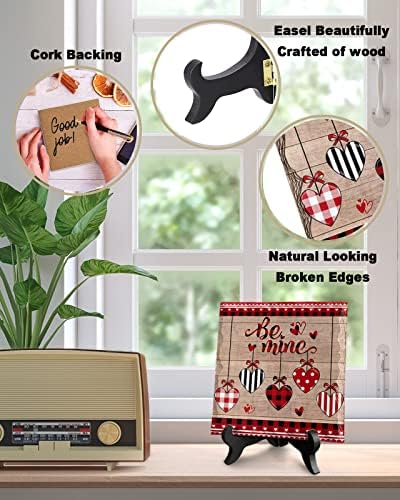 Red Black Plaid Desk Decor with Wooden Stand