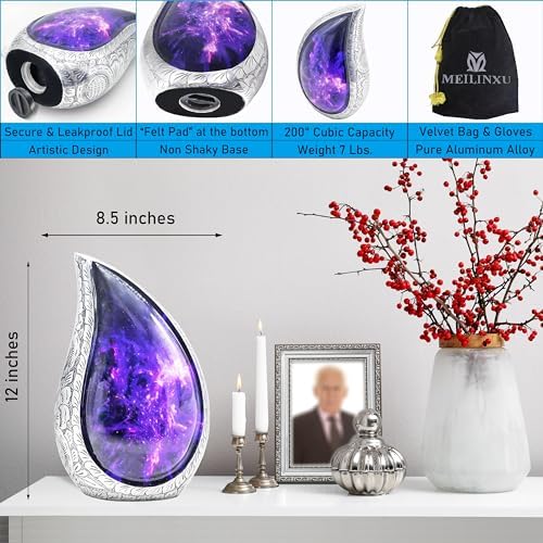 M Meilinxu Cremation Urn Teardrop Purple Black Galaxy Large