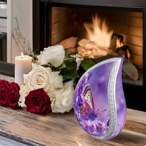 Purple Butterfly Cremation Urn for Human Ashes Teardrop Design Large