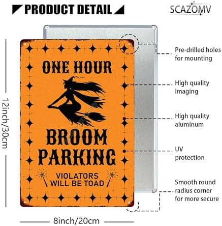 Broom Parking Sign Halloween Metal Tin Sign Decor