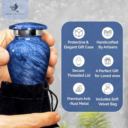 Small Urn for Ashes - Mini Cremation Urn for Human Remains Decorative Keepsake for Mom Dad Blue