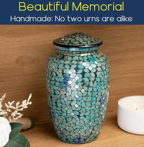 Mosaic Glass Cremation Urn - Blue Unique Artwork